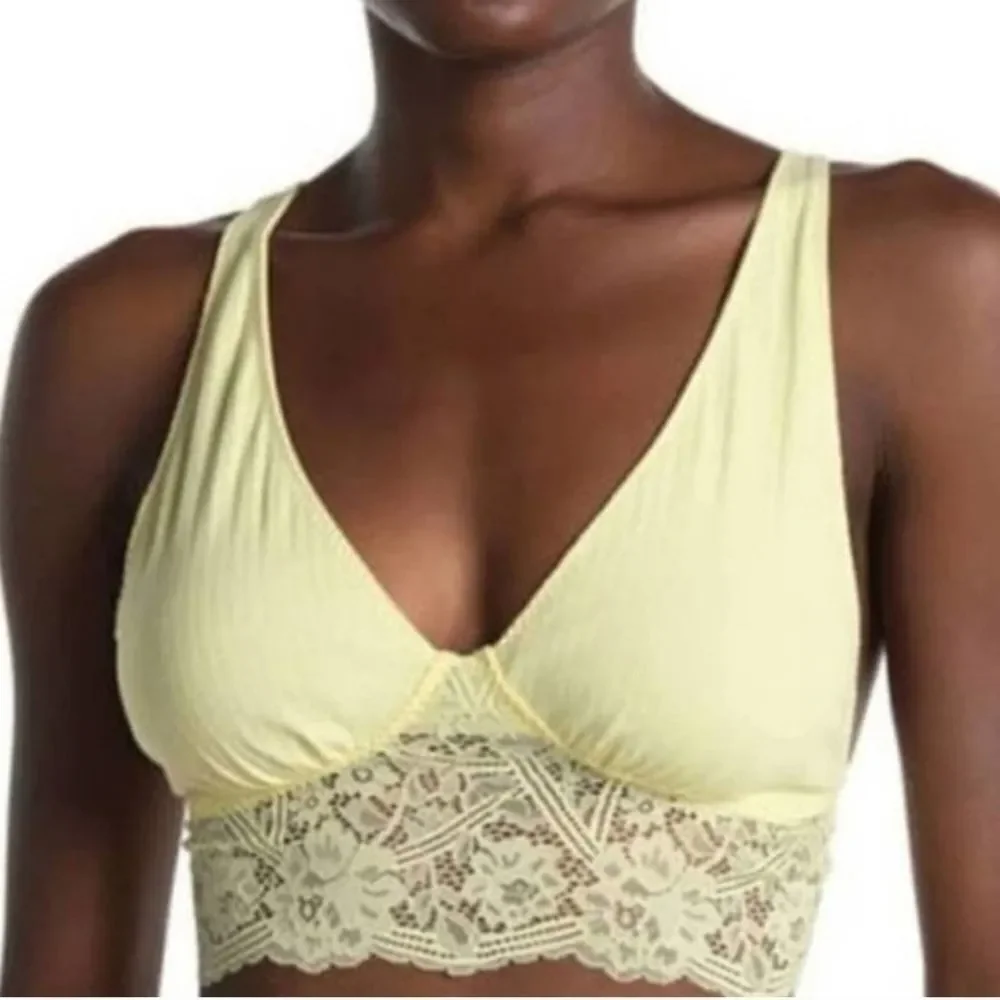 Free People Pale Yellow Lace Longline Bralette XS